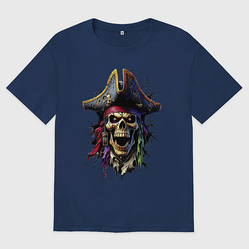 Мужская футболка оверсайз Пиратский череп / Тёмно-синий – фото 1