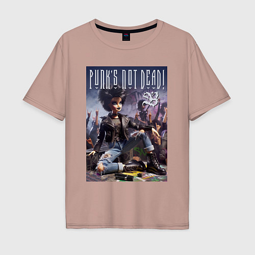 Мужская футболка оверсайз Barbie - punks not dead meme / Пыльно-розовый – фото 1