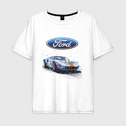 Футболка оверсайз мужская Ford motorsport - sketch, цвет: белый