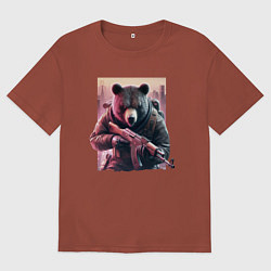Футболка оверсайз мужская Крутой медведь - спецназ, цвет: кирпичный