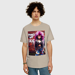 Футболка оверсайз мужская Punks not dead - cool Barbie ai art, цвет: миндальный — фото 2