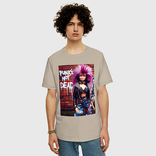 Мужская футболка оверсайз Punks not dead - cool Barbie ai art / Миндальный – фото 3