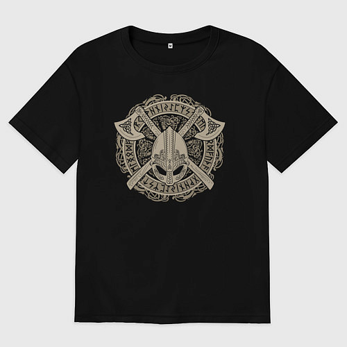 Мужская футболка оверсайз Эмблема викингов с топорами / Черный – фото 1