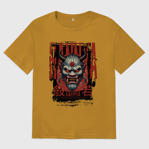 Мужская футболка оверсайз Маска японского демона Хання / Горчичный – фото 1