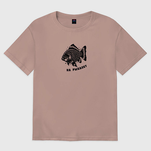 Мужская футболка оверсайз Декоративная татуировка рыбы на рыбалку / Пыльно-розовый – фото 1