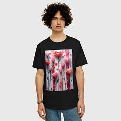 Футболка оверсайз мужская Композиция из цветов и сердечек, цвет: черный — фото 2