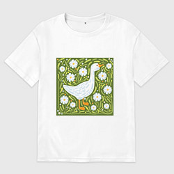 Футболка оверсайз мужская Гусь в ромашках, цвет: белый