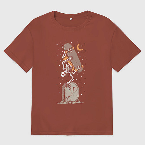 Мужская футболка оверсайз Скейтер на кладбище / Кирпичный – фото 1
