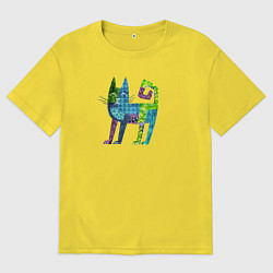 Футболка оверсайз мужская Декоративный кот в узорах, цвет: желтый