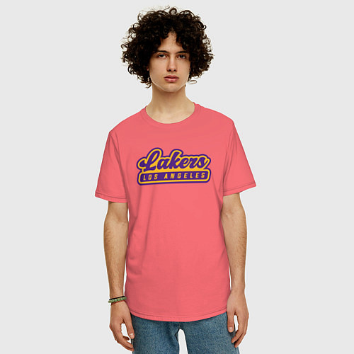 Мужская футболка оверсайз Basketball LA Lakers / Коралловый – фото 3