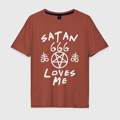 Мужская футболка оверсайз Satan 666 loves me / Кирпичный – фото 1