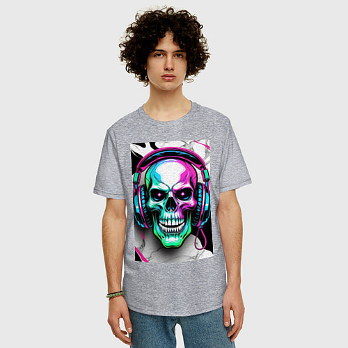 Мужская футболка оверсайз Череп в наушниках / Меланж – фото 3