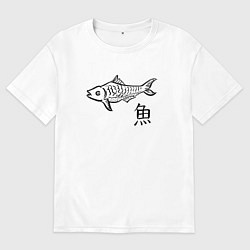 Мужская футболка оверсайз Рыба с японским иероглифом