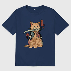 Мужская футболка оверсайз Кот самурай Якудза