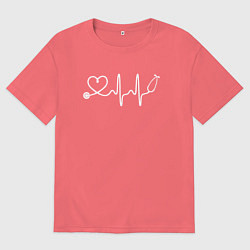 Футболка оверсайз мужская Сердцебиение лайнарт, цвет: коралловый
