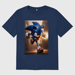 Футболка оверсайз мужская Бегущий Соник, цвет: тёмно-синий