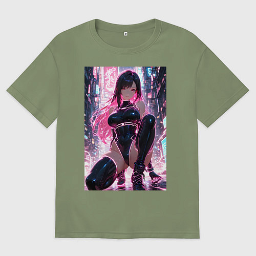 Мужская футболка оверсайз Тифа Локхарт из Final Fantasy VII в стиле киберпан / Авокадо – фото 1