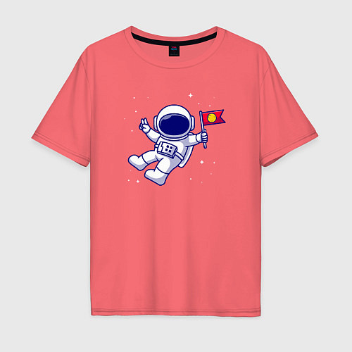 Мужская футболка оверсайз Космонавт с флажком / Коралловый – фото 1