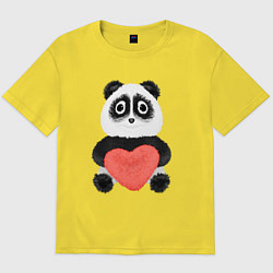 Мужская футболка оверсайз Плюшевый панда с красным сердцем
