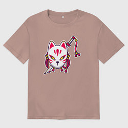 Мужская футболка оверсайз Кошка самурай