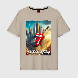 Футболка оверсайз мужская Rolling Stones - logo-guitar, цвет: миндальный