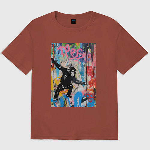 Мужская футболка оверсайз Monkey graffiti / Кирпичный – фото 1