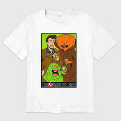 Футболка оверсайз мужская Ghostbuster - Peter Slimer Pumpkinhead, цвет: белый