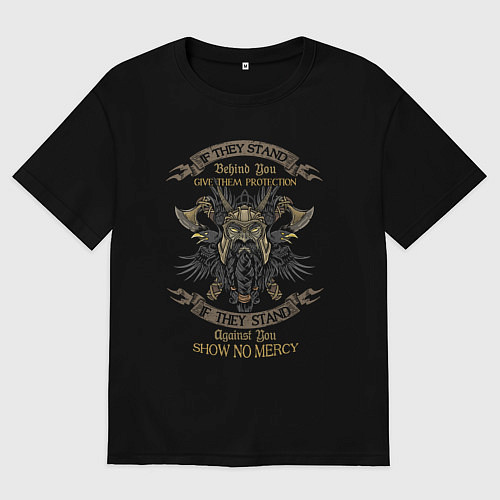 Мужская футболка оверсайз Викинг с топорами и вороны / Черный – фото 1