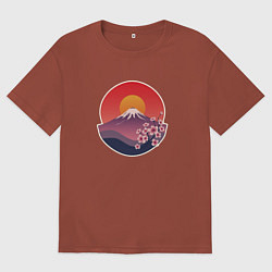 Мужская футболка оверсайз Гора Фудзи с сакурой