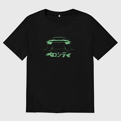 Футболка оверсайз мужская Спорткар в фронтальном ракурсе, цвет: черный