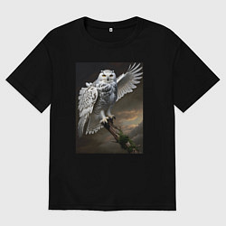 Мужская футболка оверсайз Белая сова на ветке