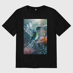 Футболка оверсайз мужская Колибри летает у цветка, цвет: черный