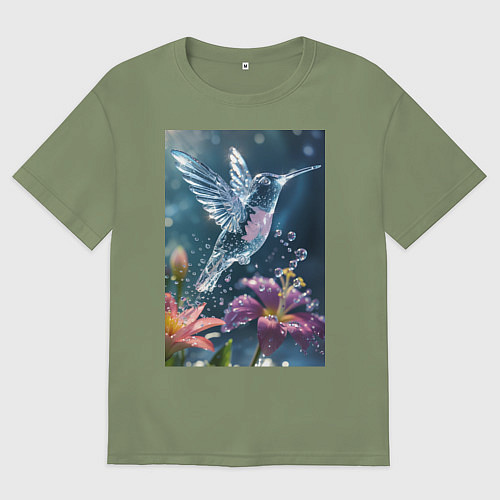 Мужская футболка оверсайз Колибри у цветка / Авокадо – фото 1