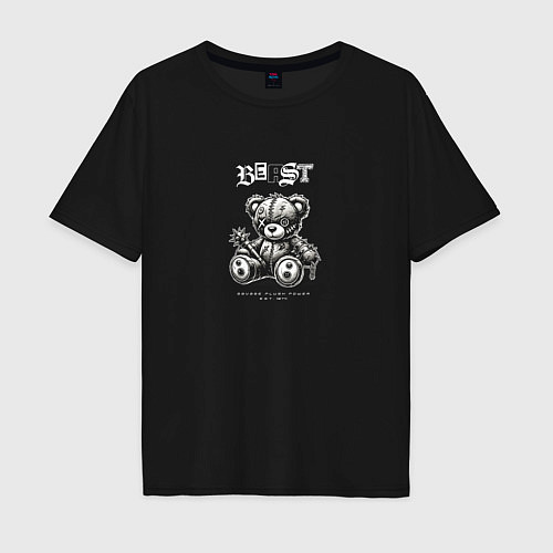 Мужская футболка оверсайз Black white teddy / Черный – фото 1