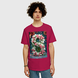 Футболка оверсайз мужская Тюльпаны к празднику 8 марта, цвет: маджента — фото 2