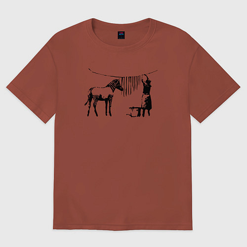 Мужская футболка оверсайз Banksy zebra / Кирпичный – фото 1