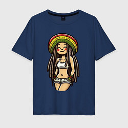 Футболка оверсайз мужская Smile jamaica girl, цвет: тёмно-синий