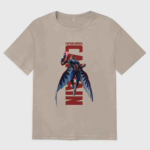 Мужская футболка оверсайз Капитан Америка: Новый мир / Миндальный – фото 1