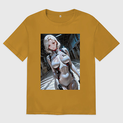 Мужская футболка оверсайз Девушка-наемница / Горчичный – фото 1