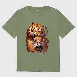 Мужская футболка оверсайз Дева в тени тигра