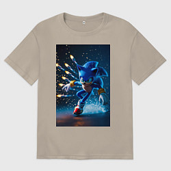 Футболка оверсайз мужская Соник убегает от ракет, цвет: миндальный
