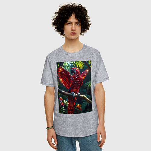 Мужская футболка оверсайз Попугай из драгоценных камней / Меланж – фото 3