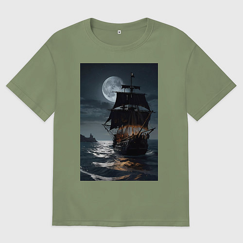 Мужская футболка оверсайз Пиратский корабль в шторм / Авокадо – фото 1