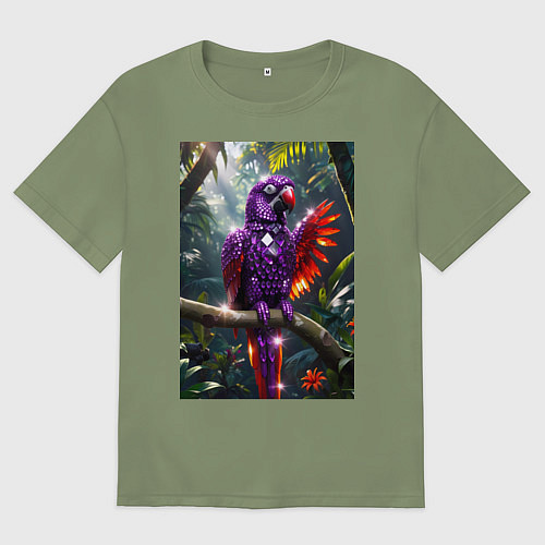Мужская футболка оверсайз Попугай из драгоценных камней / Авокадо – фото 1