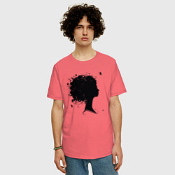 Футболка оверсайз мужская Girl flowers, цвет: коралловый — фото 2