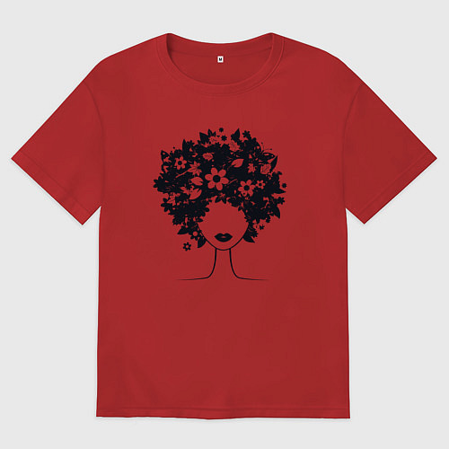 Мужская футболка оверсайз Цветочная девушка / Красный – фото 1