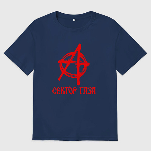 Мужская футболка оверсайз Анархия Сектор газа красный логотип / Тёмно-синий – фото 1