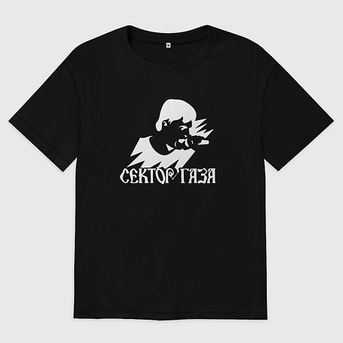 Мужская футболка оверсайз Сектор газа белый трафарет / Черный – фото 1