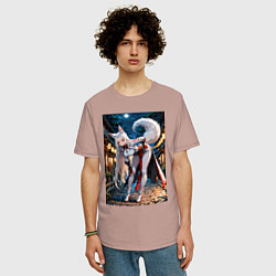 Футболка оверсайз мужская Белоснежная лиса лунной ночью, цвет: пыльно-розовый — фото 2