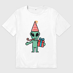 Футболка оверсайз мужская Инопланетянин с подарком, цвет: белый